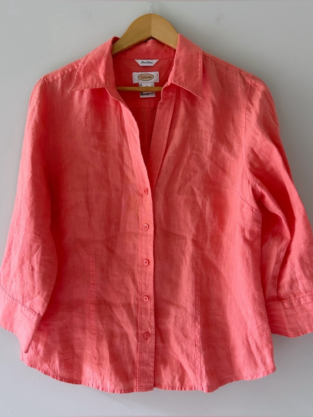 NEW Talbots 100% Linen Button Up Shirt Orange Women's Medium Quarter Sleeve